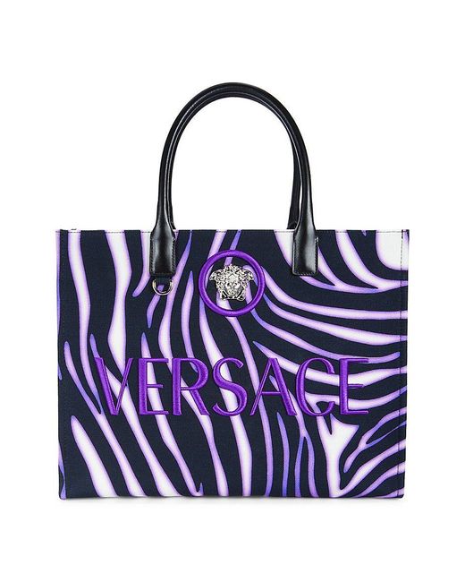 Versace Blue Zebra Large Canvas Tote Bag