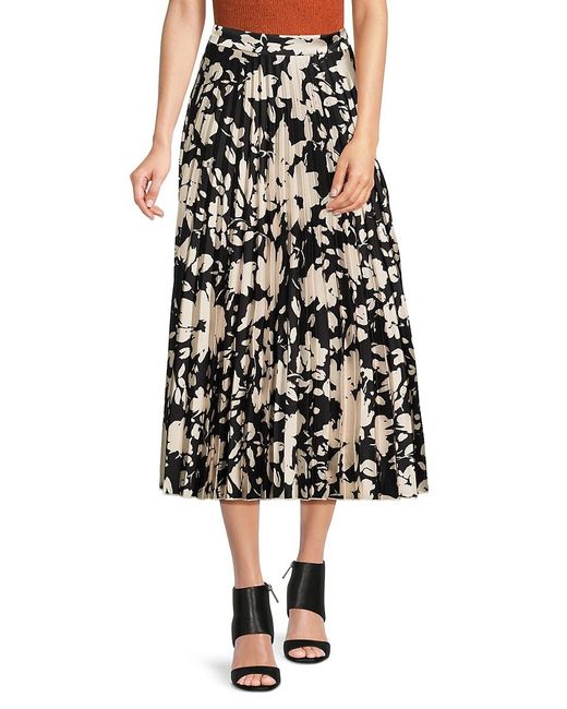 AREA STARS Black Night Bouquet Pleated Midi Skirt