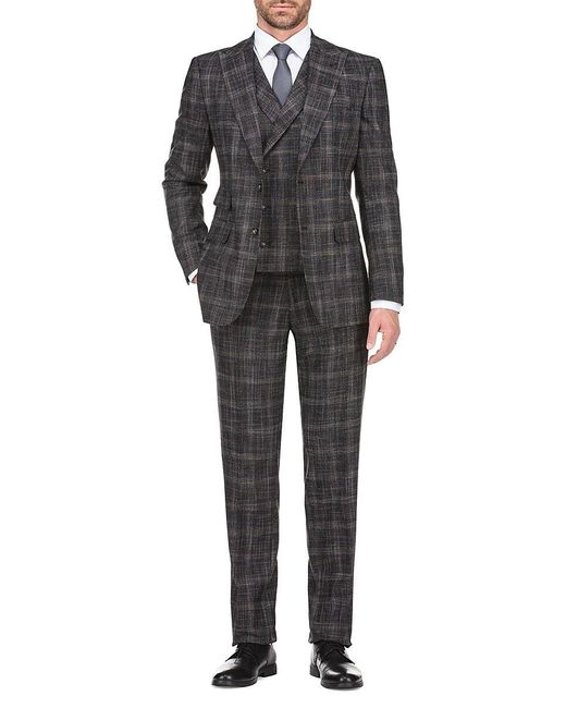 English Laundry 3piece Peak Lapel Plaid Suit in Black for Men Lyst