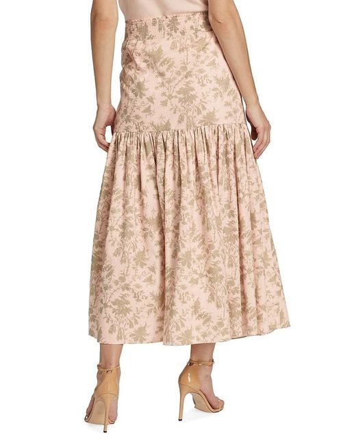 Tahari Natural Floral Smocked Maxi Skirt