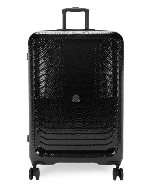 Roberto Cavalli Black 31.5" Snake-embossed Plated Case Spinner Suitcase