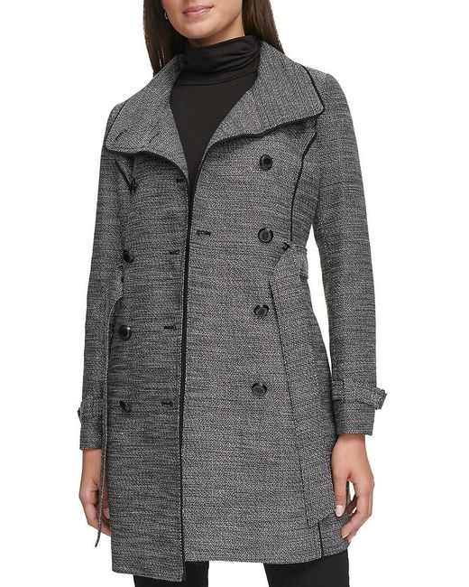 Guess Gray Water Resistant Belted Double Breasted Trench Coat