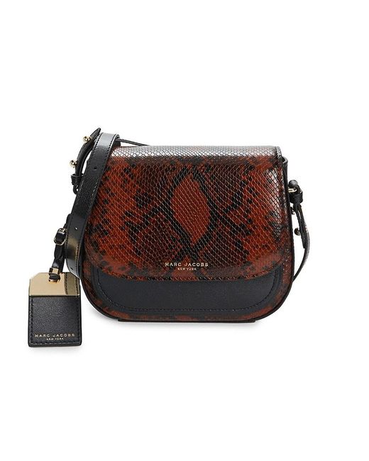 Marc Jacobs Mini Rider Snakeskin-embossed Leather Saddle Bag in Brown | Lyst