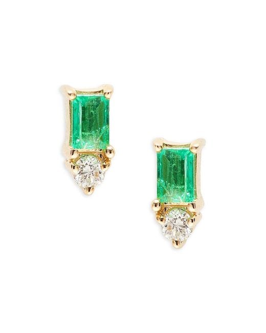Saks Fifth Avenue Green Saks Fifth Avenue 14k Yellow Gold Emerald Diamond Stud Earrings