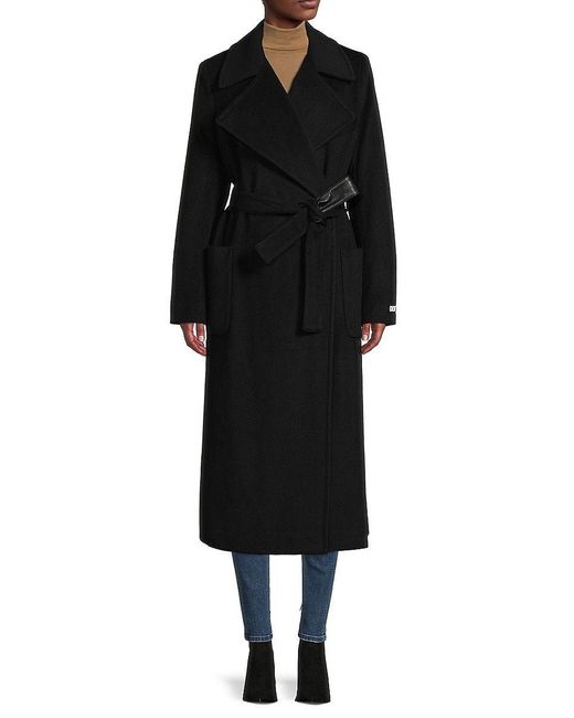 DKNY Wool Blend Longline Trench Coat in Black | Lyst