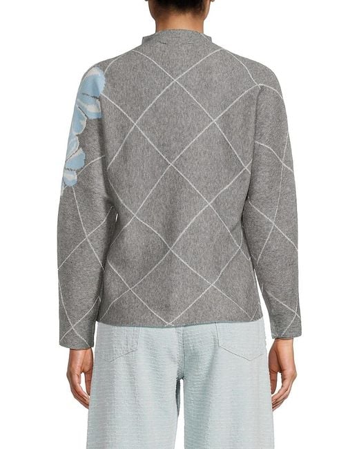 Joseph A Gray Floral Diamond-Pattern Mock Turtleneck Sweater