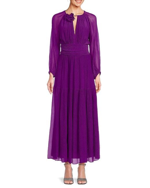 Ba&sh Purple Helena Keyhole Silk Blend Maxi Dress