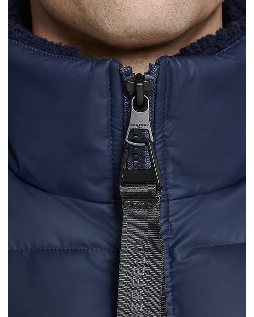 Karl Lagerfeld Blue Faux Shearling Lined Regular Fit Puffer Jacket for men