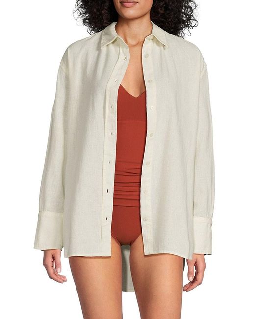 Beach Life by Gottex White Solid Oversized Resort Shirt