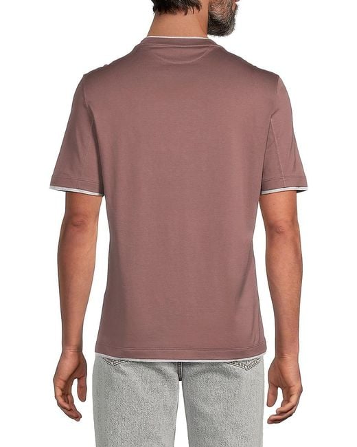 Brunello Cucinelli Purple Contrast-Trim Cotton T-Shirt for men