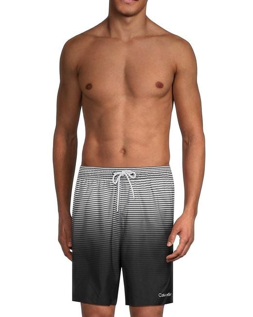 Calvin Klein Gray Striped Ombre Swim Shorts for men