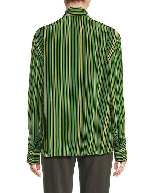 Akris Green Striped Zip Front Blouse