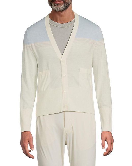 Thom Browne White Gradient-Shoulder Knit Cardigan for men
