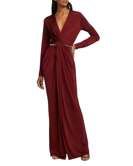 L'Agence Red Thea Twist Front Column Gown