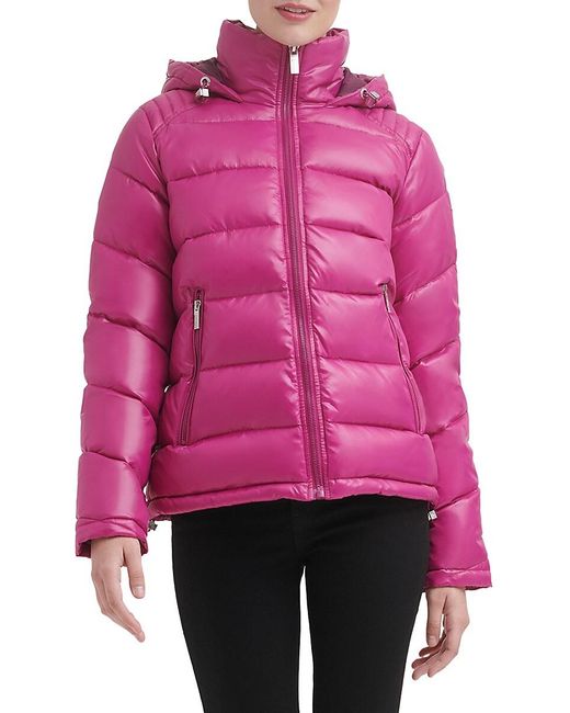 purple guess puffer jacket
