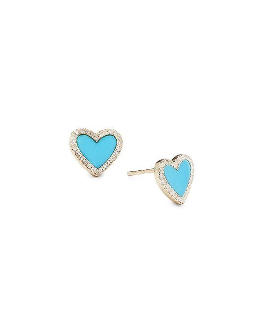 Effy 14k Yellow Gold, Diamond & Turquoise Heart Stud Earrings in Blue