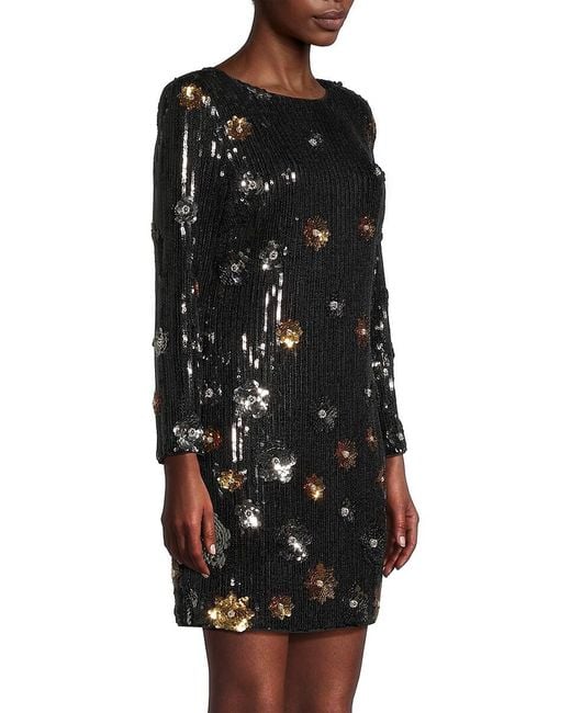 MILLY Black Selene 3D Floral Sequin Minidress