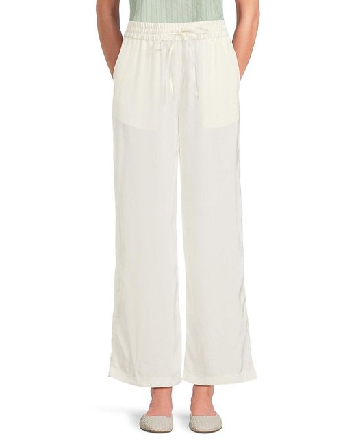 Saks Fifth Avenue White Satin Drawstring Pants