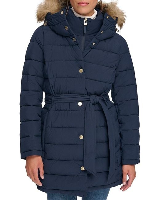 Tommy Hilfiger Blue Belted Puffer Jacket