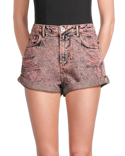 One Teaspoon Pink High Rise Bandits Distressed Denim Shorts