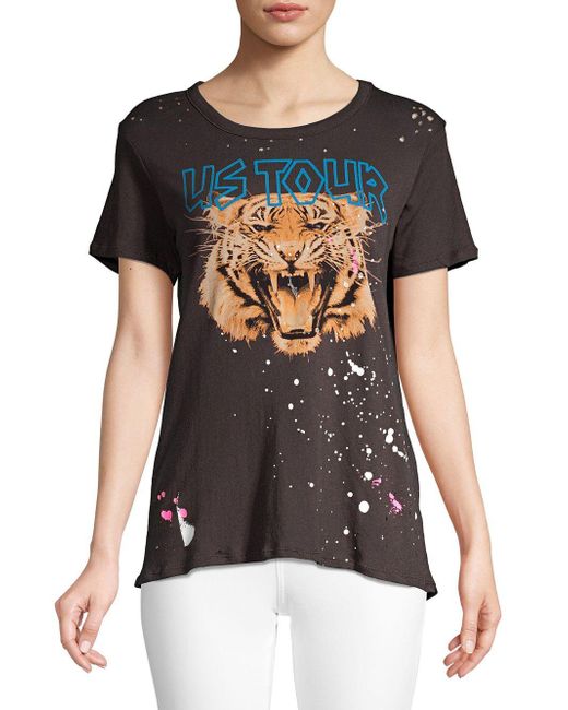 Chaser Black Us Tour Tiger Graphic Distressed Tee