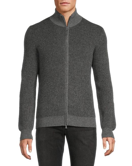 Amicale Gray Ribbed Cashmere Zip Cardigan for men