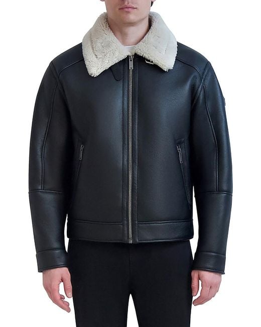 Karl Lagerfeld Blue Faux Shearling-Trim Aviator Jacket for men