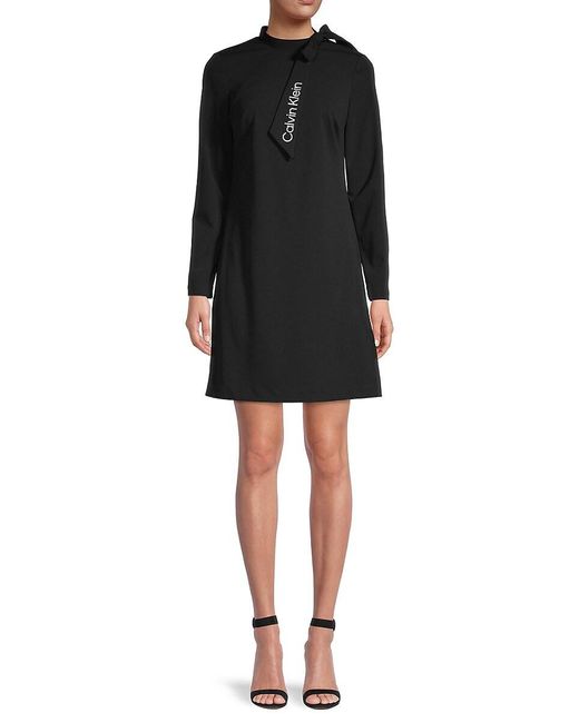 Calvin Klein Long-sleeve Tie-neck Dress 