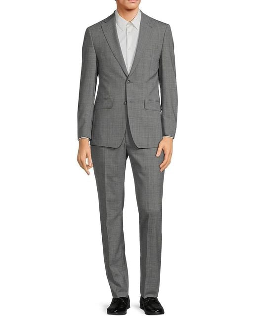 Calvin Klein Gray Plaid Slim Fit Wool Blend Suit for men