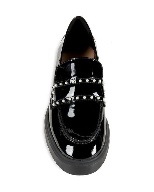 Stuart Weitzman Black Darcy Simulated Pearl Leather Penny Loafers