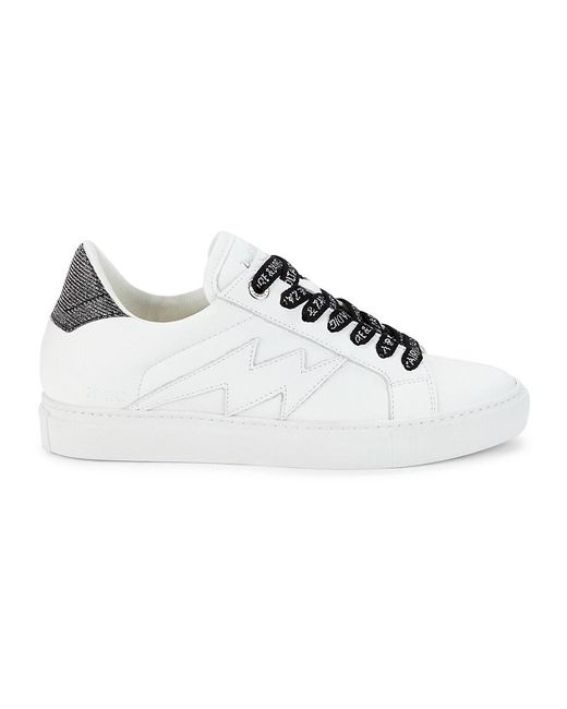 Zadig & Voltaire White Contrast Lace Leather Sneakers
