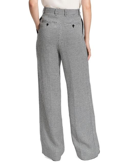 Theory Gray Houndstooth Linen-Blend Straight Trousers