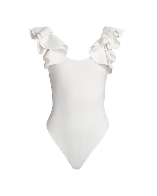 Alice + Olivia Blue Tawny Ruffle Bodysuit