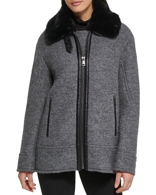 Kenneth Cole Gray Faux Fur Trim Jacket