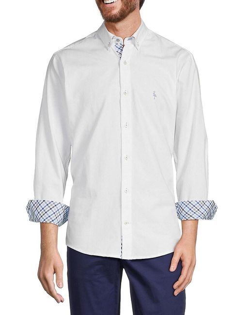 Tailorbyrd White Solid Button Down Collar Shirt for men