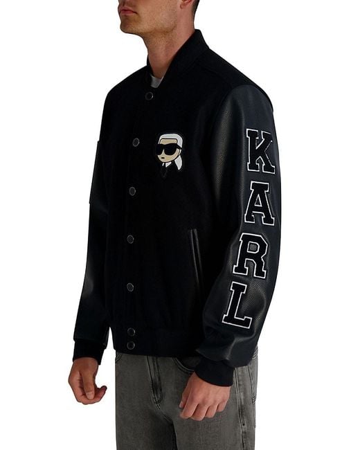 Karl Lagerfeld Black Regular-Fit Varsity Bomber Jacket for men