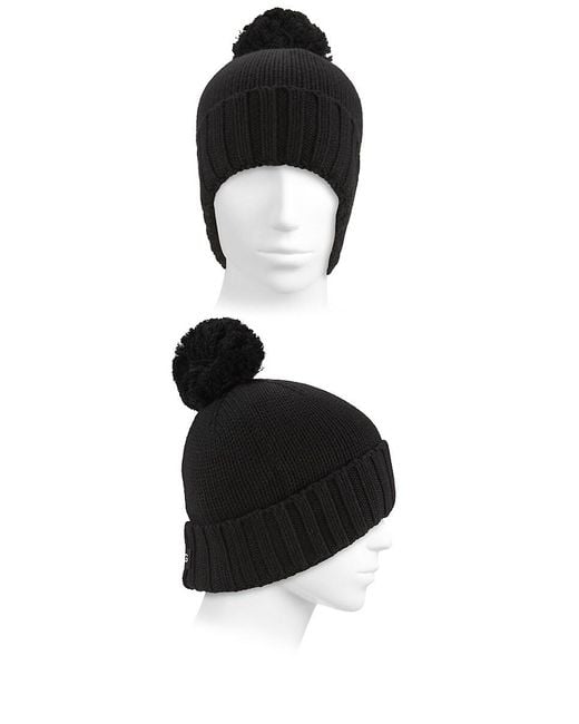 Ugg Pink Cuff Knit Beanie With Yarn Pom