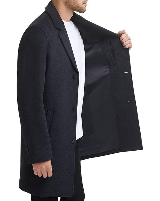 Cole Haan Black Wool-blend Notch Collar Coat for men