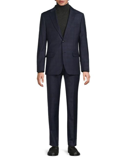 Tommy Hilfiger Blue Wool Blend Plaid Modern-fit Suit for men