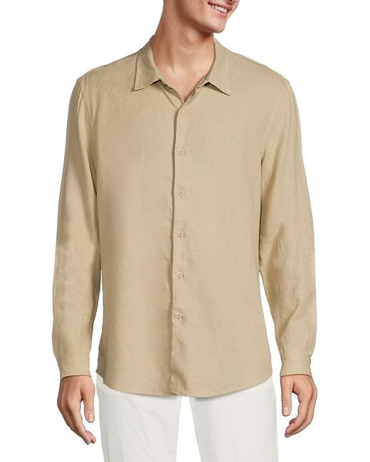 Onia Natural Long Sleeve Linen Blend Shirt for men