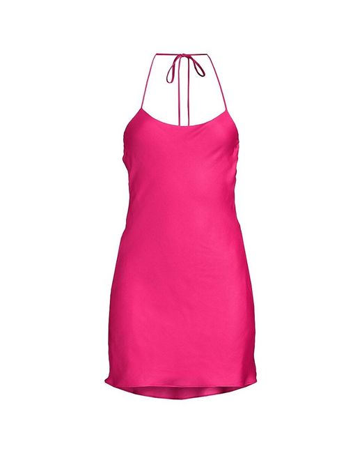 Line & Dot Pink Brooke Halterneck Satin Mini Dress