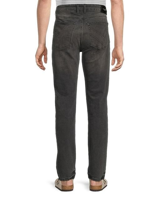 Karl Lagerfeld Black Embroidered Logo Stretch Denim Slim Straight Jeans for men