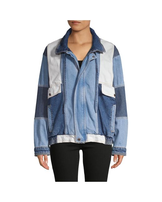 Free People Panel Denim Bomber Jacket 