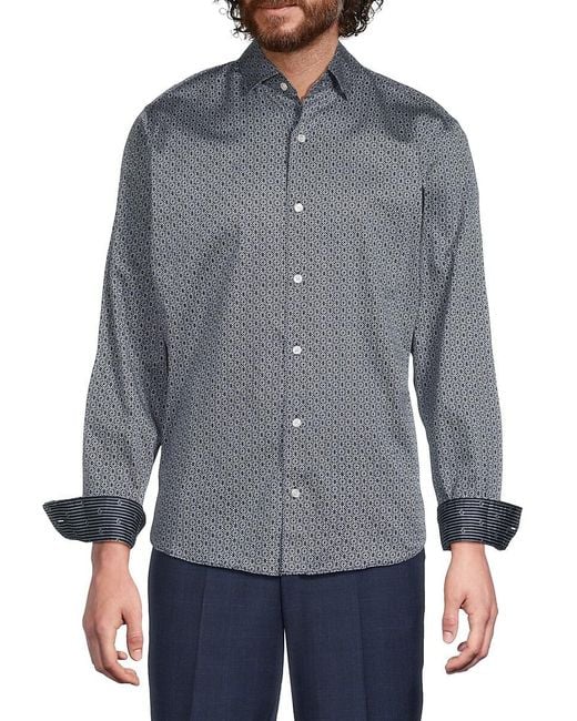 Ted Baker Gray Soren Geometric Stretch-Cotton Shirt for men