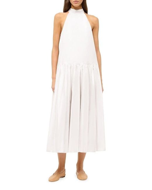 Staud White Marlowe Poplin Halter Maxi Dress