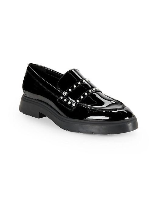 Stuart Weitzman Black Darcy Simulated Pearl Leather Penny Loafers