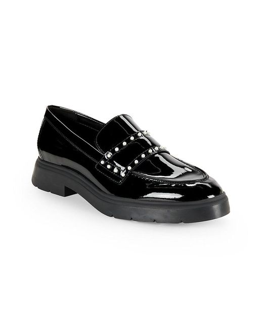 Stuart Weitzman Black Darcy Faux Pearl Leather Penny Loafers