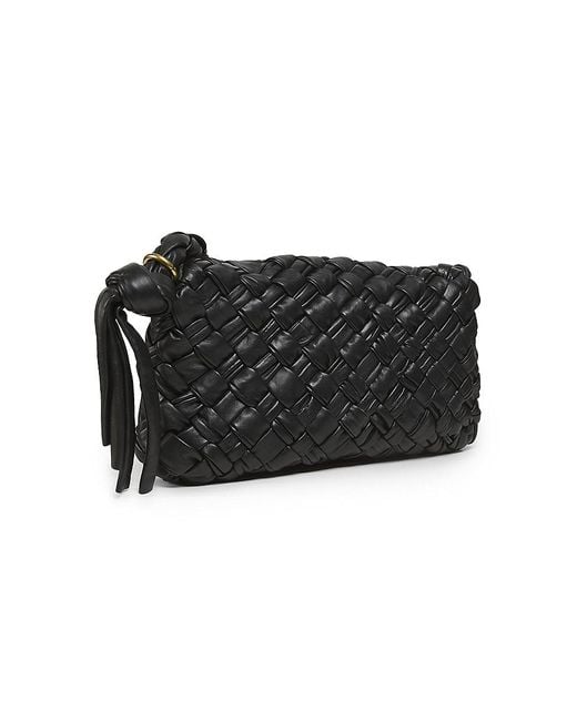 Walter Baker Black Woven Leather Flap Shoulder Bag