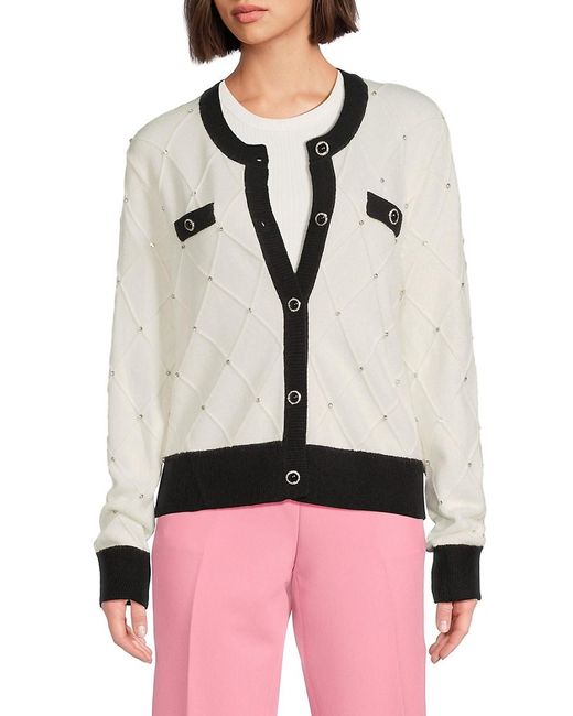 Karl Lagerfeld Natural Contrast Trim Rhinestone-Embellished Cardigan