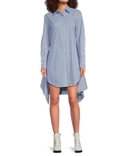 10 Crosby Derek Lam Women's Blue Charlotte Striped High Low A-Line Mini  Shirtdress